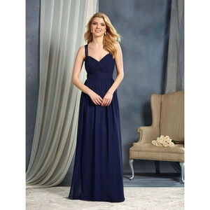 Alfred Angelo  Sheer Strap Long Bridesmaid Dress NWT Size 12 Navy